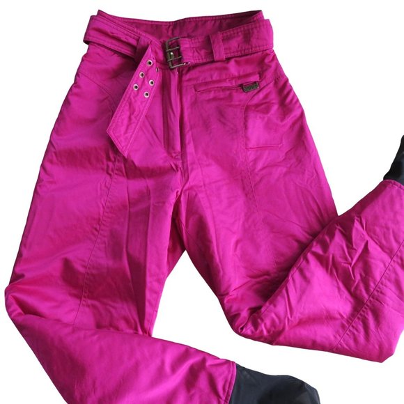 Vintage 80s OSSI Stirrup Ski Pants XS Fuchsia High Rise Belted Pocket Zip - Picture 4 of 15
